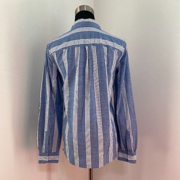 Talbots Button Down Shirt Women's 8 Blue White Striped Career Work Uniform Job - Picture 3 of 5